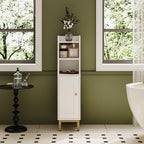 Hzuaneri Bathroom Cabinet, Bathroom Furniture, Narrow Cabinet, Adjustable Shelves, Space Saving, Easy Assembly, 20 x 20 x 83 cm, White-Gold BC08203X
