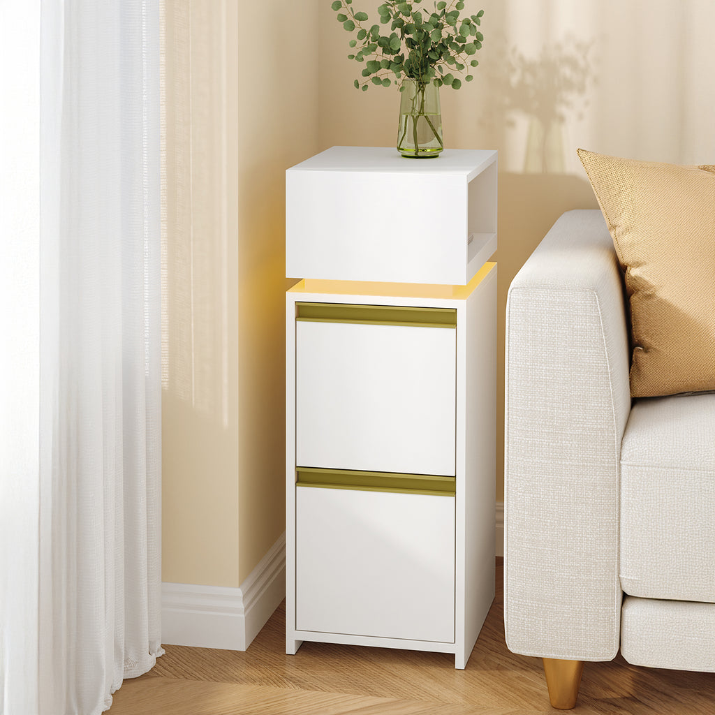 HEXCELEN Nightstand Set of 2, Narrow, Side Table with 2 Drawers and 1 Open Compartment, Bedside Table for Bedroom, Side Table, for Bedroom, Living Room, Modern, White 321203X