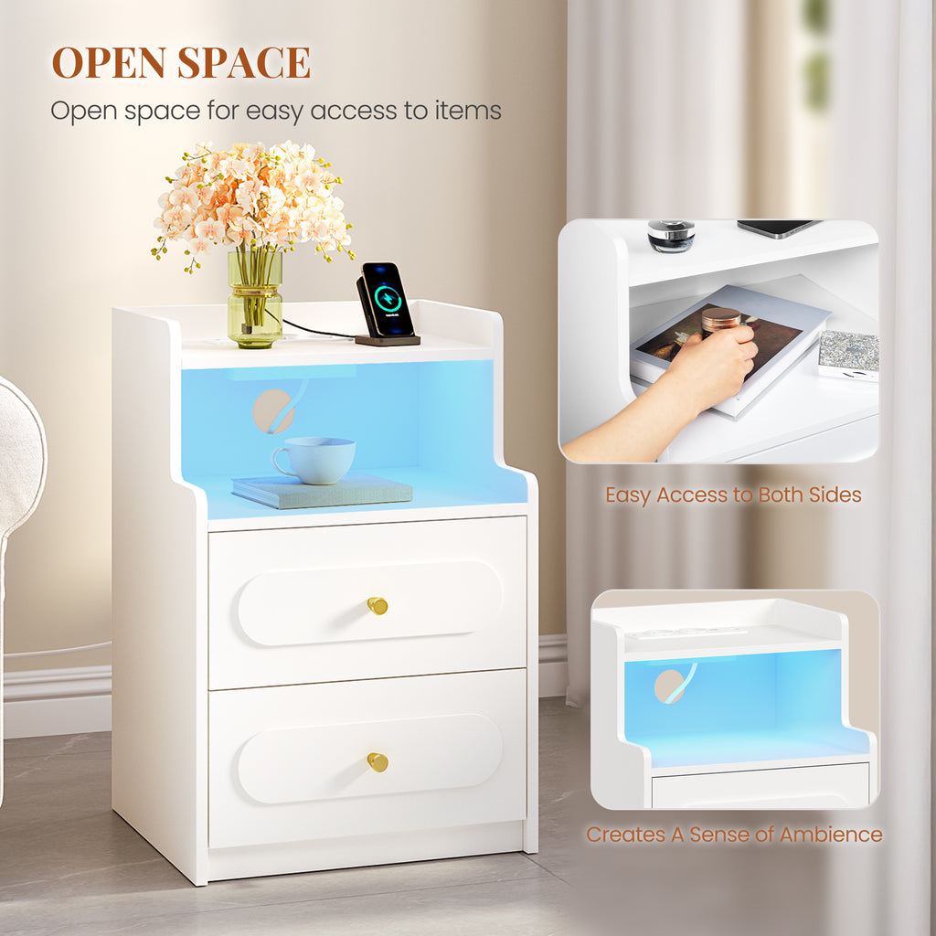 HEXCELEN Nightstand, Side Table with 2 Drawers, Nightstand with Open Compartment, Bedside Table for Bedroom, Wood-Based Nightstand, Sofa Table, for Bedroom Living Room White 421103X