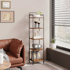 Hzuaneri 5-Tier Bookcase Bookshelf, Narrow Tall Bookcase, Slim Wooden Shelving Unit for Bedroom, Living Room, Home Office, Sturdy, Rustic Brown and Black, BC24501B