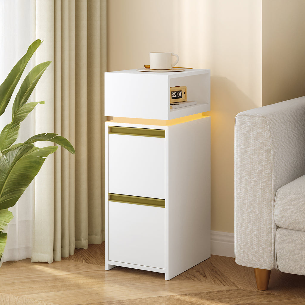 HEXCELEN Nightstand Set of 2, Narrow, Side Table with 2 Drawers and 1 Open Compartment, Bedside Table for Bedroom, Side Table, for Bedroom, Living Room, Modern, White 321203X