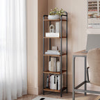 Hzuaneri 5-Tier Bookcase Bookshelf, Narrow Tall Bookcase, Slim Wooden Shelving Unit for Bedroom, Living Room, Home Office, Sturdy, Rustic Brown and Black, BC24501B