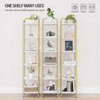 Hzuaneri 6-Tier Bookcase Bookshelf, Narrow Tall Bookcase, Slim Wooden Shelving Unit for Bedroom, Living Room, Home Office, Sturdy, White-Gold, BC24613G