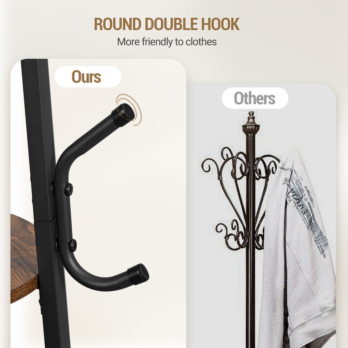 Hzuaneri Coat Rack, Clothes Rack with Large Storage Basket, Wardrobe with 3 Shelves, 16 Hooks, for Entrance Area, Bedroom, 182.5 cm High, Brown and Black CR27301B