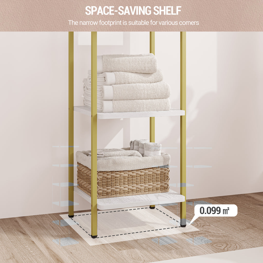 Hzuaneri 6-Tier Bookcase Bookshelf, Narrow Tall Bookcase, Slim Wooden Shelving Unit for Bedroom, Living Room, Home Office, Sturdy, White-Gold, BC24613G