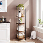 Hzuaneri 5-Tier Bookcase Bookshelf, Narrow Tall Bookcase, Slim Wooden Shelving Unit for Bedroom, Living Room, Home Office, Sturdy, Rustic Brown and Black, BC24501B
