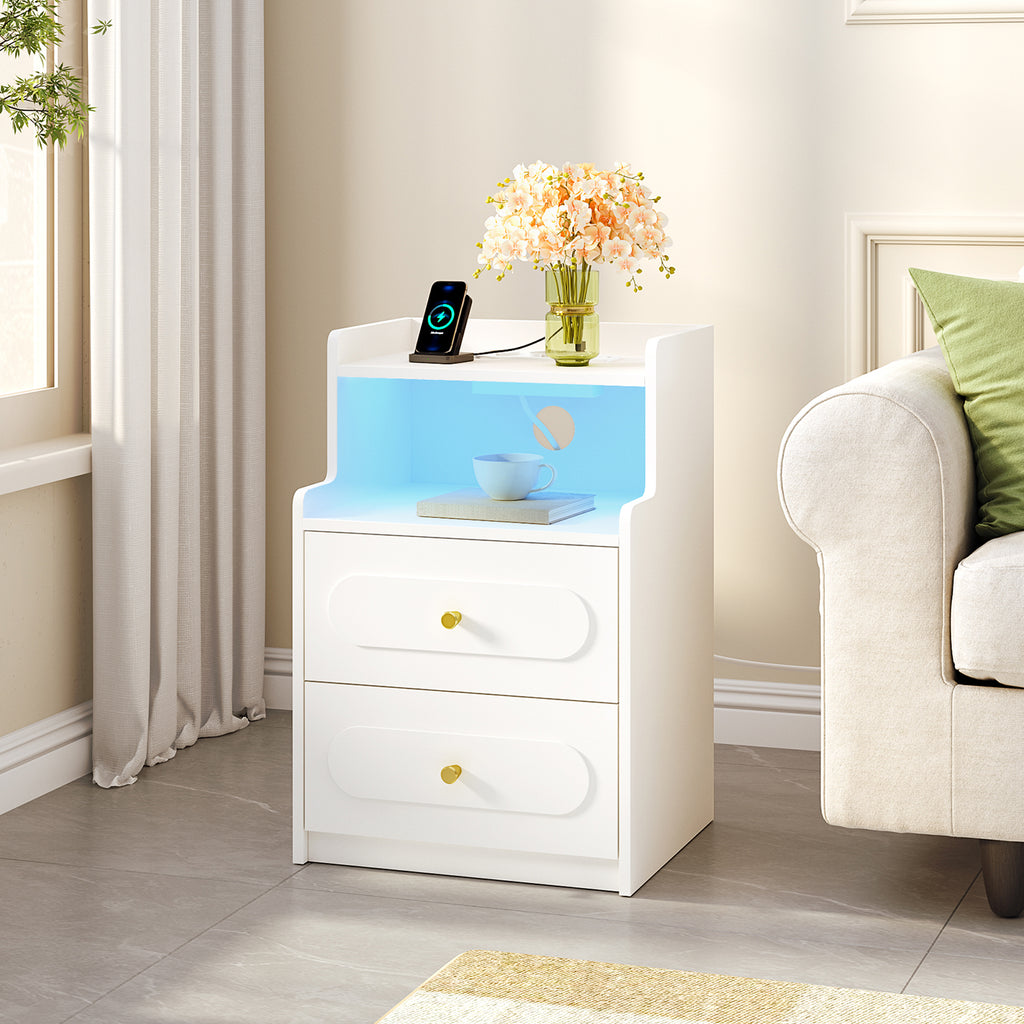 HEXCELEN Nightstand, Side Table with 2 Drawers, Nightstand with Open Compartment, Bedside Table for Bedroom, Wood-Based Nightstand, Sofa Table, for Bedroom Living Room White 421103X