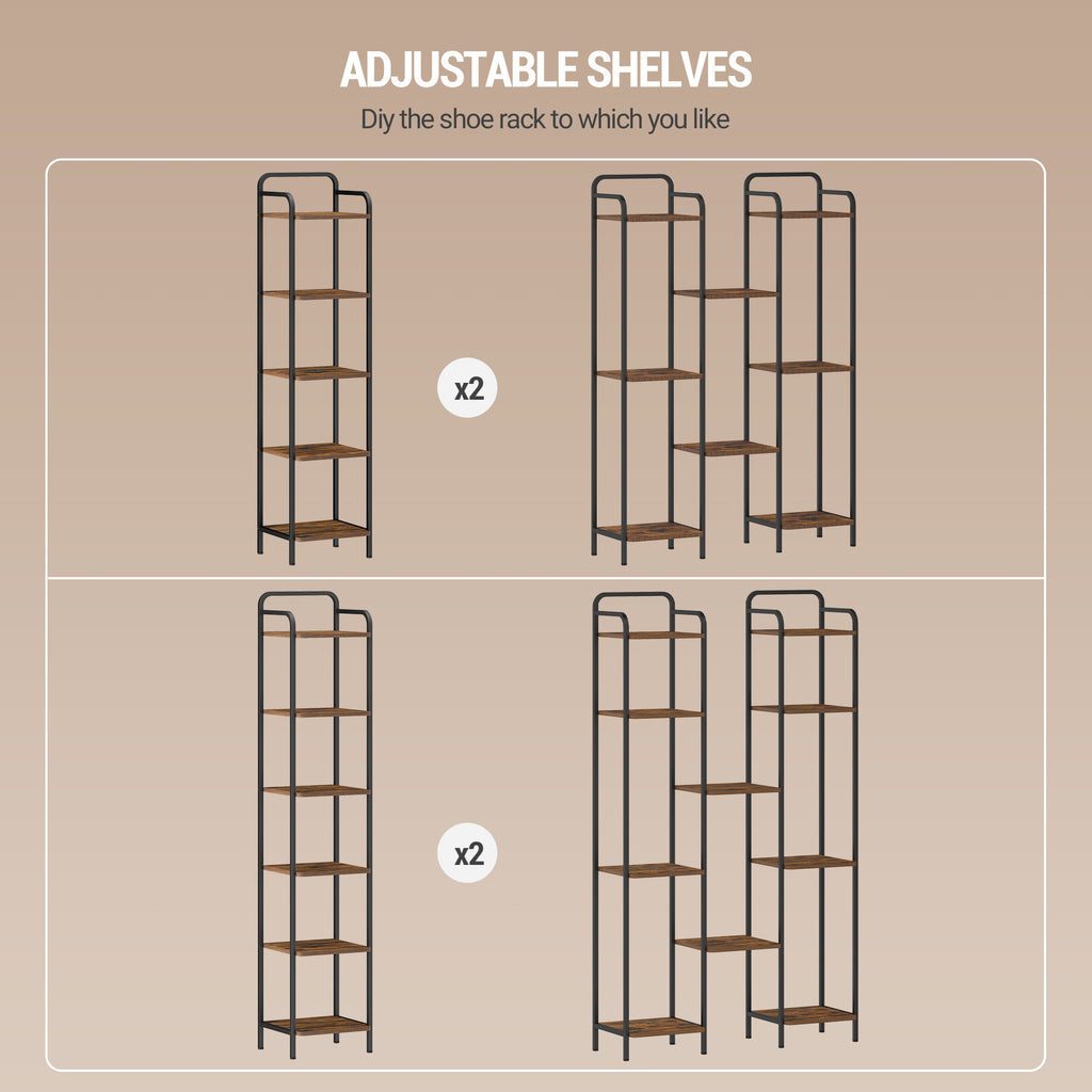 Hzuaneri 5-Tier Bookcase Bookshelf, Narrow Tall Bookcase, Slim Wooden Shelving Unit for Bedroom, Living Room, Home Office, Sturdy, Rustic Brown and Black, BC24501B