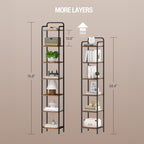 Hzuaneri 7-Tier Bookcase Bookshelf, Narrow Tall Bookcase, Slim Wooden Shelving Unit for Bedroom, Living Room, Home Office, Sturdy, Rustic Brown and Black, BC24801B