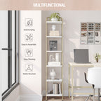 Hzuaneri 6-Tier Bookcase Bookshelf, Narrow Tall Bookcase, Slim Wooden Shelving Unit for Bedroom, Living Room, Home Office, Sturdy, White-Gold, BC24613G