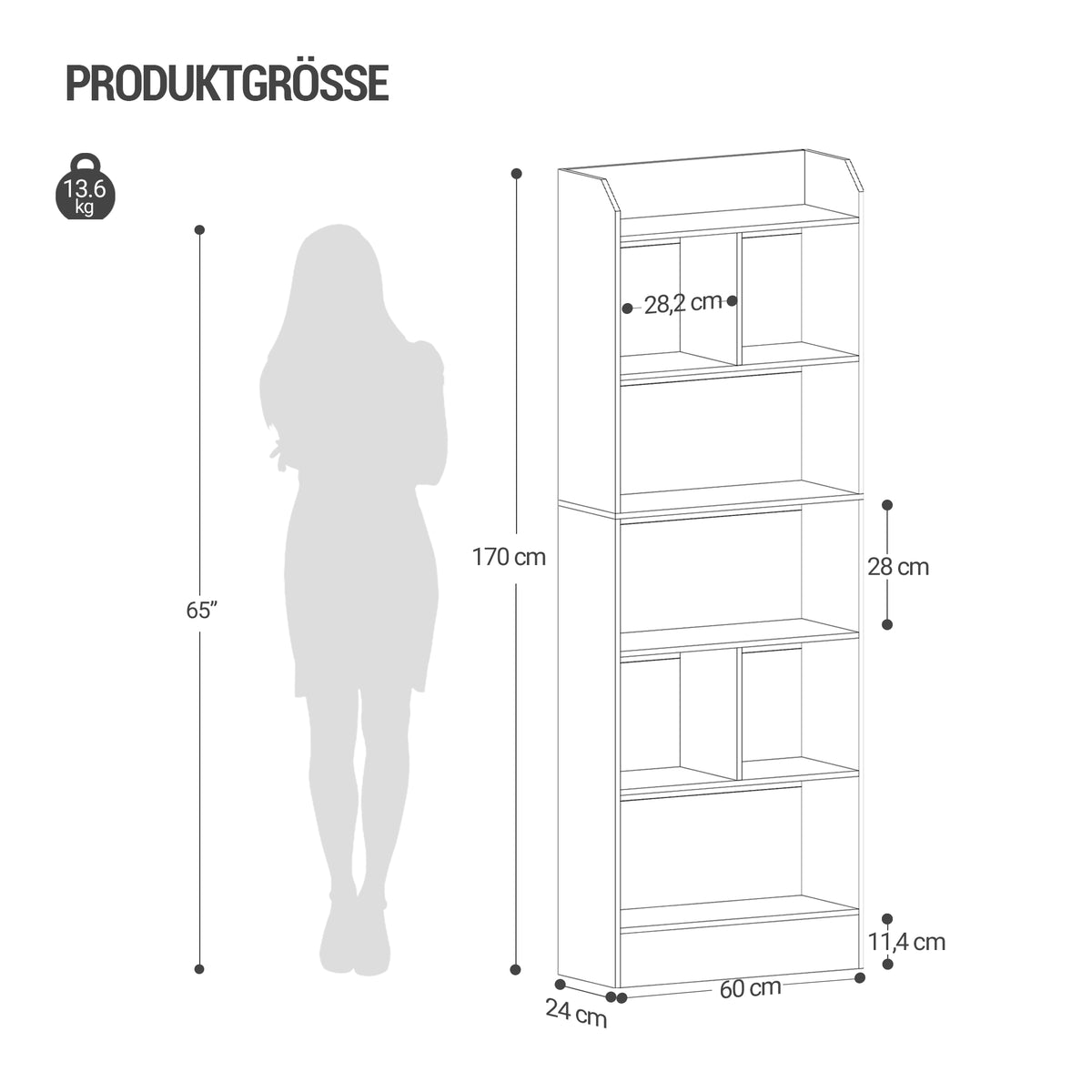 HEXCELEN 6-Cube Bookcase, Freestanding Storage Shelf for Living Room, Office, Bedroom, White
