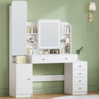 Hzuaneri Large Vanity Table with Lighting, Dressing Table with Mirror and Jewelry Compartment, with 8 Open Compartments, 6 Drawers and 1 Storage Compartment, White DT41803X