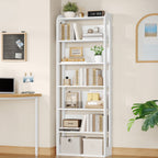 Hzuaneri 7-Tier Wooden Bookshelf, 24x60x182cm Standing Shelf for Bedroom, Living Room & Study, White