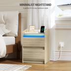 Hzuaneri Nightstands Set of 2 with LED Lights, Charging Station and 2 Drawers, Side Table with USB Ports and Power Outlets, Ideal for Living Room and Bedroom, Oak Color, NS30116X