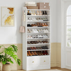 HEXCELEN Shoe Storage Cabinet, 10 Tiers Shoe Cabinet with 2 Cloth Drawers, Wooden Freestanding Shoes Organizer