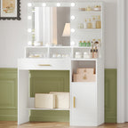 Hzuaneri Dressing Table with 10 LED Lights & Mirror, Large Storage Drawer & Cabinet, 3 Color Modes Vanity Desk
