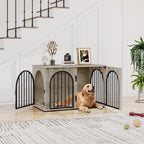 Hzuaneri Dog Cage Furniture, 100cm Dog Box for Home, 3 Doors, Arched Door, Modern Indoor Dog Crate for Dogs, Side Table, Heavy Duty Dog Cage, 100 x 60 x 63 cm, Light Ivory DFC84105B