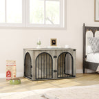 Hzuaneri Dog Cage Furniture, 100cm Dog Box for Home, 3 Doors, Arched Door, Modern Indoor Dog Crate for Dogs, Side Table, Heavy Duty Dog Cage, 100 x 60 x 63 cm, Light Ivory DFC84105B