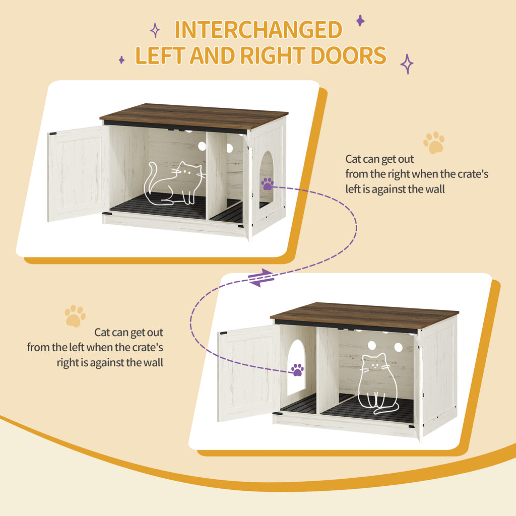 Hzuaneri Cat Litter Box Enclosure, Hidden Litter Box Furniture with Detachable Dividers, Reversible Entrance Left or Right Side, Wooden Cat House, 80 x 50 x 54 cm, Rustic Brown and White CB86614X