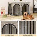 Hzuaneri Dog Cage Furniture, 100cm Dog Box for Home, 3 Doors, Arched Door, Modern Indoor Dog Crate for Dogs, Side Table, Heavy Duty Dog Cage, 100 x 60 x 63 cm, Light Ivory DFC84105B
