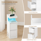 Hzuaneri LED Nightstand, Side Table with 2 Drawers and Open Compartment, Dimmable Light, for Bedroom or Living Room — 30 x 24 x 65 cm, White NS39113X