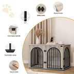 Hzuaneri Dog Cage Furniture, 100cm Dog Box for Home, 3 Doors, Arched Door, Modern Indoor Dog Crate for Dogs, Side Table, Heavy Duty Dog Cage, 100 x 60 x 63 cm, Light Ivory DFC84105B