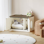 Hzuaneri Cat Litter Box Enclosure, Hidden Litter Box Furniture with Detachable Dividers, Reversible Entrance Left or Right Side, Wooden Cat House, 80 x 50 x 54 cm, Rustic Brown and White CB86614X