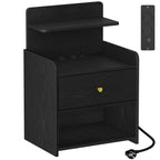 HEXCELEN Nightstand, Side Table with 1 Drawer and 2 Open Compartments, Bedside Table, Sofa Table, Space-Saving, for Bedroom, Living Room, Modern, Black 411104X
