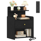 HEXCELEN Nightstand, Side Table with 1 Drawer and 2 Open Compartments, Bedside Table, Sofa Table, Space-Saving, for Bedroom, Living Room, Modern, Black 411104X