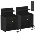 HEXCELEN Nightstand Set of 2, Side Table with 1 Drawer and 2 Open Compartments, Bedside Table, Sofa Table, Space-Saving, for Bedroom, Living Room, Modern, Black 411204X