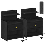 HEXCELEN Nightstand Set of 2, Side Table with 1 Drawer and 2 Open Compartments, Bedside Table, Sofa Table, Space-Saving, for Bedroom, Living Room, Modern, Black 411204X