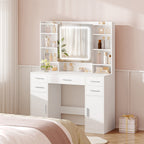 HEXCELEN dressing table with mirror, vanity, dressing table with 5 drawers, 2 drawers and 9 open compartments, hidden shelves, white,208203X