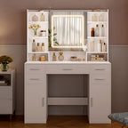 HEXCELEN dressing table with mirror, vanity, dressing table with 5 drawers, 2 drawers and 9 open compartments, hidden shelves, white,208203X