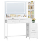 HEXCELEN dressing table, vanity table with large mirror, dressing table with 5 drawers, 5 open compartments, storage space in front of the mirror, white, 40 × 110 × 141 cm,210503W