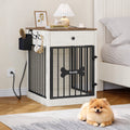 24.6" Wooden Dog Crate Furniture with charging station,small dogs,White Brown