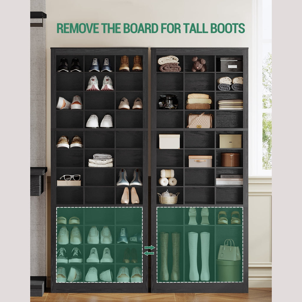 Hzuaneri 12-Tier Shoe Storage Cabinet, Wooden Tall Shoe Rack Organizer, Holds Up to 36 Pairs of Shoes, Shoe Storage Organizer for Closet, Entryway, Dorm, Bedroom, Black