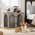 Hzuaneri 26.8" Dog Crate Furniture, Wooden Dog Kennel with Cushion, Indoor Dog Cage for Small Dogs, Decorative Pet House Side End Table, Chew-Resistant, Greige