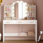 HEXCELEN Dressing Table with Oval Mirror, Vanity Table, Drawers with Open Compartments, for Bedroom and Dressing Room, 40 × 108 × 145.5 cm White,290103X