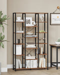 Hzuaneri 6-Level Bookshelf with 15 Adjustable Shelves, Vintage Brown-Black, 30 x 100 x 170 cm