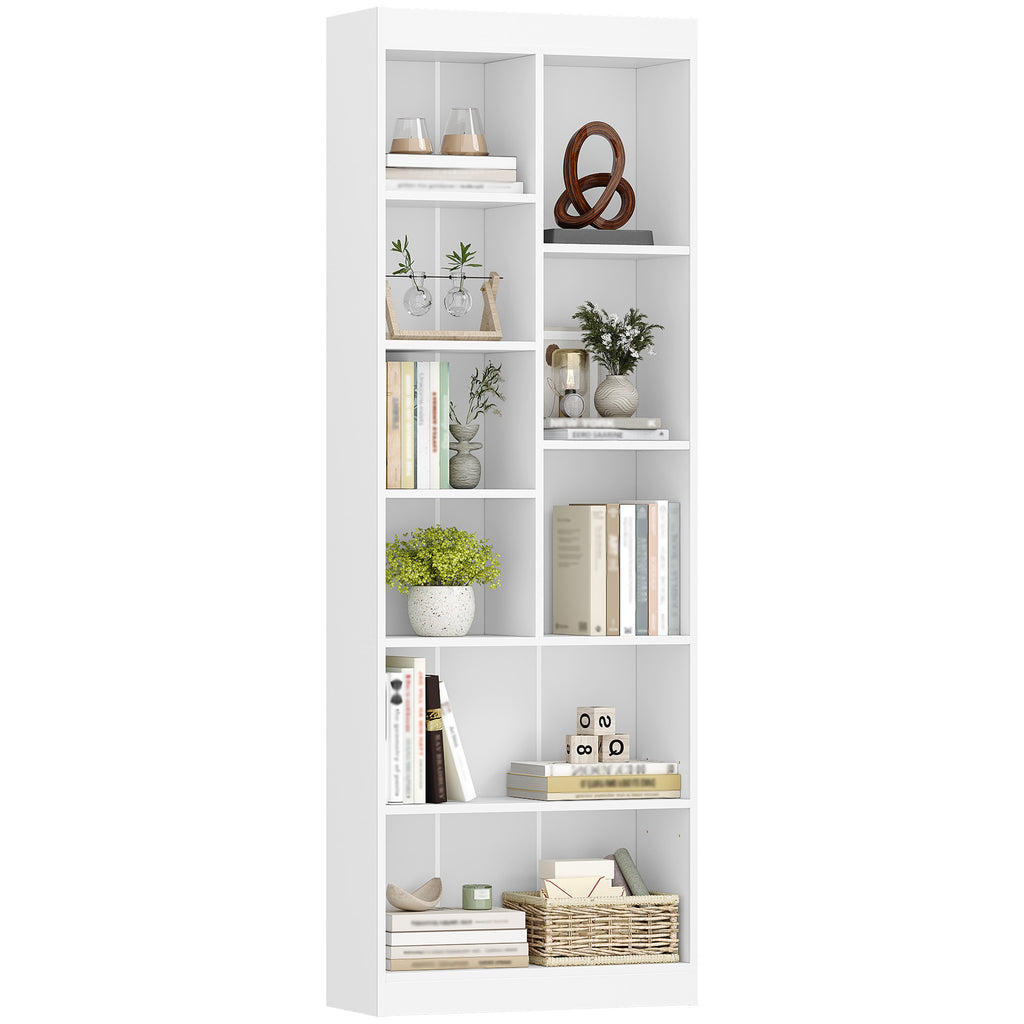 HEXCELEN Bookcase, 6-Tier Bookcase, Standing Shelf with 9 Compartments, Storage Shelf, Adjustable Panels, for Study, Bedroom, Living Room, White, 24 x 60 x 172.5 cm, 666103X