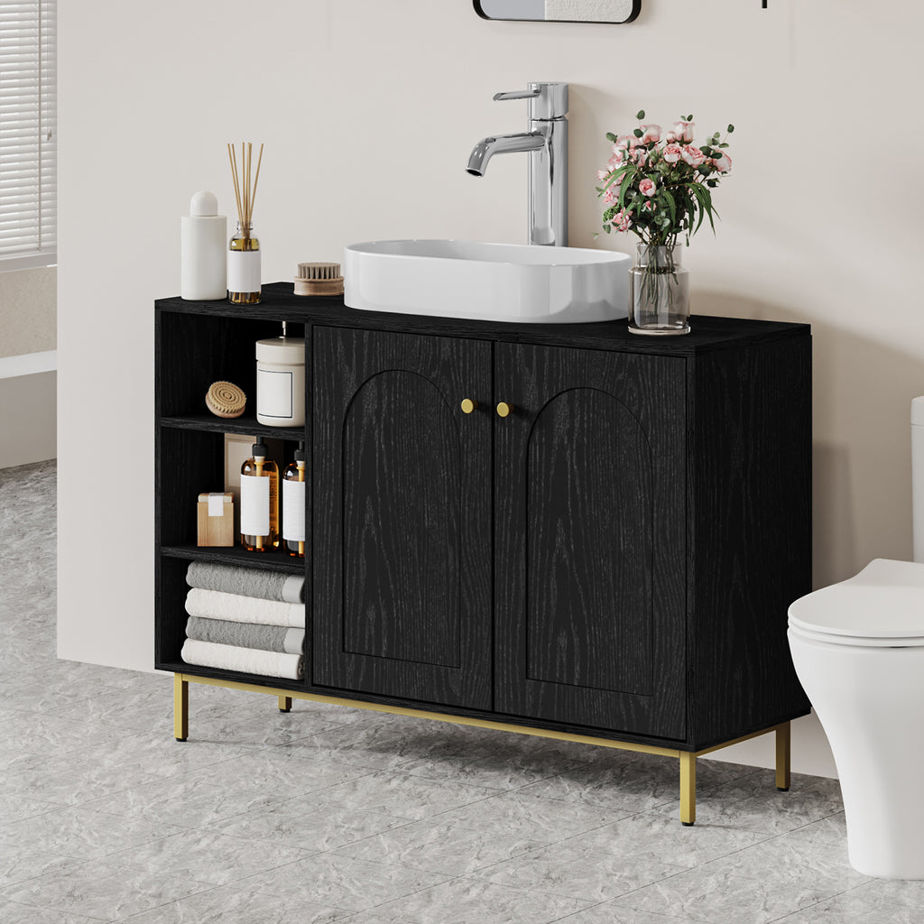 Hzuaneri Vanity Unit, Base Cabinet, Washbasin Cabinet, Bathroom Cabinet with 2 Doors, Adjustable Shelf, Ample Storage Space, Modern Style, 30 x 90 x 63 cm, Black BC09804G