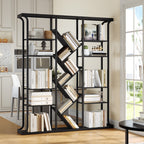 Hzuaneri Bookshelf, 3 Columns, 6 Tier Tree-Shaped Bookcase, 17 Open Independent Shelves, for Home Office, Bedroom, Living Room, 24 x 156 x 180 cm, Black BC53204B