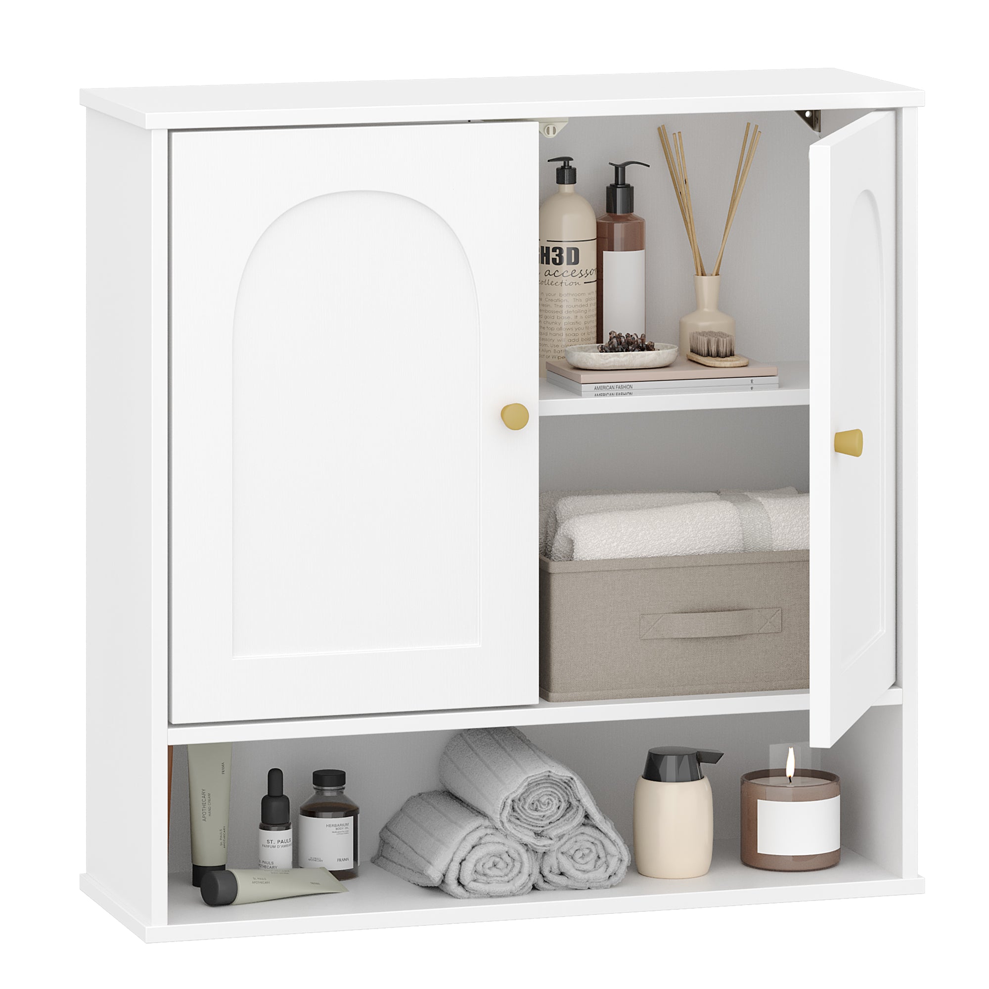 Hzuaneri  Wall Cabinet Bathroom Cabinet for Toilet and Over Sink with 2 Doors, Open Space and Adjustable Shelves Medicine Cabinet White with Wood Grain BC40113X