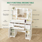 Hzuaneri Dressing Table with LED Lighting with Plug and Hair Dryer Holder, Large Table Top 108 cm, Dressing Table with 2 Large Drawers with Jewellery Tray, 2 Cabinets, 40 x 108 x 144 cm, White DT41503XEU