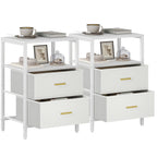 HEXCELEN Bedside Table Set of 2 with 2 Fabric Drawers & Shelf, Nightstand for Bedroom and Living Room, White