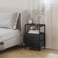 HEXCELEN Bedside Table Set of 2 with 2 Fabric Drawers & Shelf, Nightstand for Bedroom and Living Room, Black