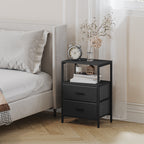 HEXCELEN Bedside Table Set of 2 with 2 Fabric Drawers & Shelf, Nightstand for Bedroom and Living Room, Black