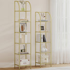 Hzuaneri 6 Tier Bookcase Bookshelf, Tempered Glass Bookshelves, Slim Shelving Unit for Bedroom, Bathroom, Home Office, Steel Frame, Gold, BC20699G