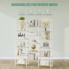 Hzuaneri 6-Tier Shelf Unit, Stem-Style Bookshelf with 17 Shelves, Adjustable Spacing, 24 × 152 × 186 cm, Metal Frame, for Living Room, Bedroom, Office, White Oak and White BC10116W