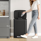Hzuaneri 50L Trash Can, Kitchen Waste Bin with Pedal, Stainless Steel, Separate Inner Barrel, 15 Bags, Black SW15099B
